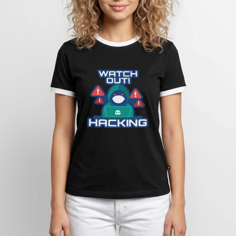 Watch Out Hacking Full Stack Coder Software Men's Ringer Shirt