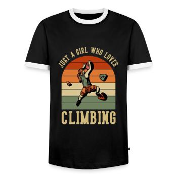 Just a Girl who Loves Climbing Bouldering Climber - Men's Ringer Shirt - black/white - Front - AI Model Female 172 light (172cm) & AI Model Male 178 light (178cm)