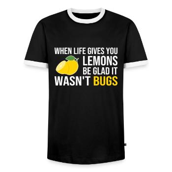 Life Gives You Lemons Not Bugs Full Stack - Men's Ringer Shirt - black/white - Front - AI Model Female 172 light (172cm) & AI Model Male 178 light (178cm)