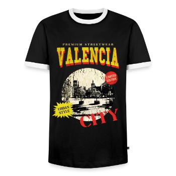 Valencia Spanien Stadt Skyline Vintage Retro - Männer Kontrast-T-Shirt - Schwarz/Weiß - Vorne - AI Model Female 172 light (172cm) & AI Model Male 178 light (178cm)