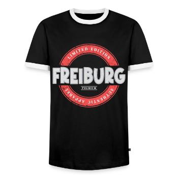 Freiburg Allemagne Ville Skyline Accueil Amour - T-shirt contrasté Homme - noir/blanc - Devant - AI Model Female 172 light (172cm) & AI Model Male 178 light (178cm)
