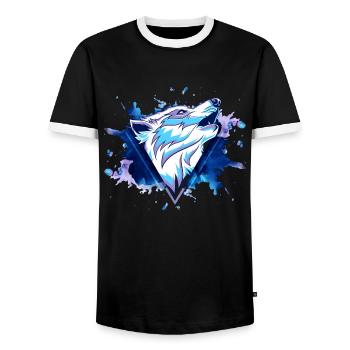Wolf Wolfskopf Raubtier Splash Grunge Kunst - Männer Kontrast-T-Shirt - Schwarz/Weiß - Vorne - AI Model Female 172 light (172cm) & AI Model Male 178 light (178cm)