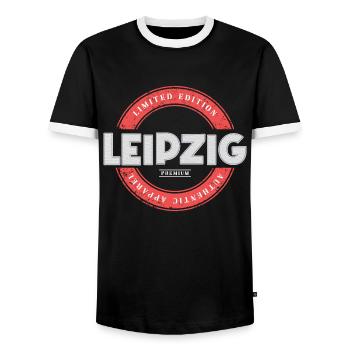Leipzig Deutschland Stadt Skyline Heimat Liebe - Männer Kontrast-T-Shirt - Schwarz/Weiß - Vorne - AI Model Female 172 light (172cm) & AI Model Male 178 light (178cm)