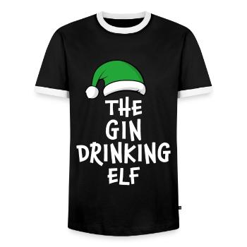The Gin Drinking Elf - Men's Ringer Shirt - black/white - Front - AI Model Female 172 light (172cm) & AI Model Male 178 light (178cm)