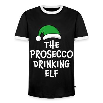 L’elfe buveur de Prosecco - T-shirt contrasté Homme - noir/blanc - Devant - AI Model Female 172 light (172cm) & AI Model Male 178 light (178cm)