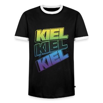 Kiel Germany City Font Skyline Home - Men's Ringer Shirt - black/white - Front - AI Model Female 172 light (172cm) & AI Model Male 178 light (178cm)