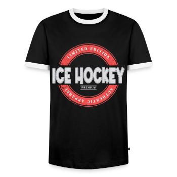 Eishockey Eishockeyspieler Schrift Vintage Retro - Männer Kontrast-T-Shirt - Schwarz/Weiß - Vorne - AI Model Female 172 light (172cm) & AI Model Male 178 light (178cm)