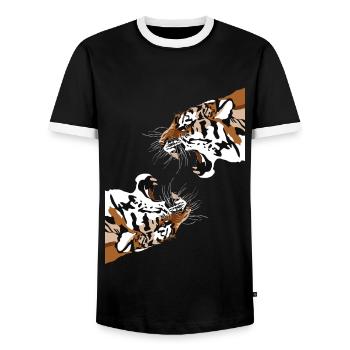 Big Cat King Tiger Wildcat Siberian Tiger - Men's Ringer Shirt - black/white - Front - AI Model Female 172 light (172cm) & AI Model Male 178 light (178cm)