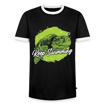 Keep Swimming Giant Tortoise Tortoise - Men's Ringer Shirt - black/white - Front - AI Model Female 172 light (172cm) & AI Model Male 178 light (178cm)