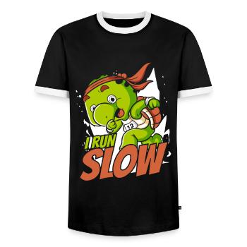 I Run Slow Water Turtle Giant Tortoise - Men's Ringer Shirt - black/white - Front - AI Model Female 172 light (172cm) & AI Model Male 178 light (178cm)