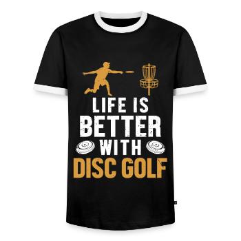Life is Better with Disc Golf Frisbee Golf - Men's Ringer Shirt - black/white - Front - AI Model Female 172 light (172cm) & AI Model Male 178 light (178cm)