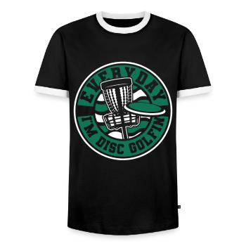Everyday I'm Disc Golfing Frisbee Golf Korb - Männer Kontrast-T-Shirt - Schwarz/Weiß - Vorne - AI Model Female 172 light (172cm) & AI Model Male 178 light (178cm)