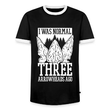 I Was Normal Three Arrowheads Ago Hunting Tips - Men's Ringer Shirt - black/white - Front - AI Model Female 172 light (172cm) & AI Model Male 178 light (178cm)