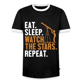 Eat Sleep Watch The Stars Repeat Cosmologist - Men's Ringer Shirt - black/white - Front - AI Model Female 172 light (172cm) & AI Model Male 178 light (178cm)