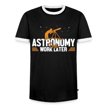 Astronomy First Work Later Sternenhimmel - Männer Kontrast-T-Shirt - Schwarz/Weiß - Vorne - AI Model Female 172 light (172cm) & AI Model Male 178 light (178cm)