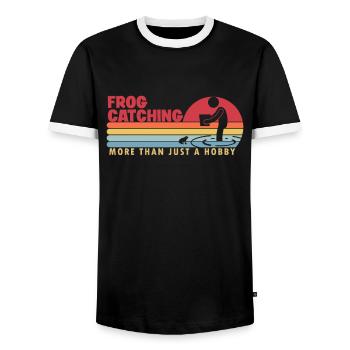 Frog Catching more than a Hobby Tadpole Frog - Men's Ringer Shirt - black/white - Front - AI Model Female 172 light (172cm) & AI Model Male 178 light (178cm)