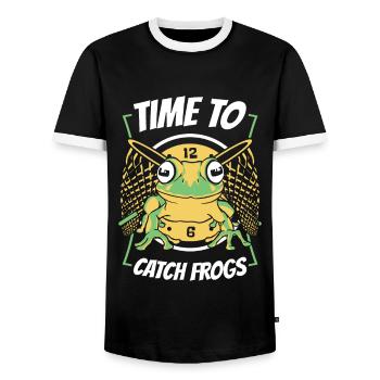 Time To Catch Frogs Tree Frog Toad Frog Catcher - Men's Ringer Shirt - black/white - Front - AI Model Female 172 light (172cm) & AI Model Male 178 light (178cm)