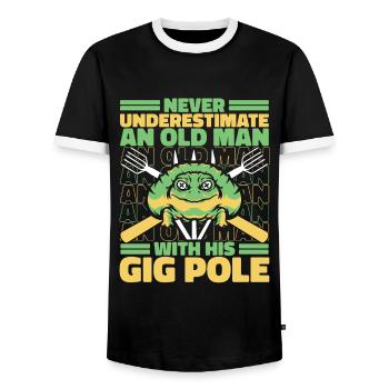 Never Underestimate An Old Man With Gig Pole - Men's Ringer Shirt - black/white - Front - AI Model Female 172 light (172cm) & AI Model Male 178 light (178cm)
