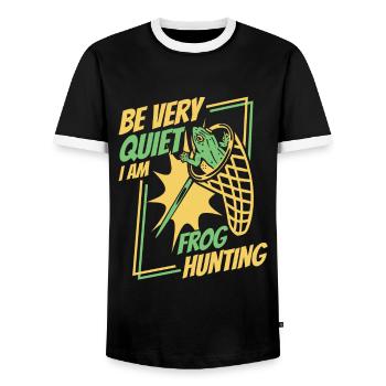 Be Very Quiet I Am Frog Hunting Toad Frog - Men's Ringer Shirt - black/white - Front - AI Model Female 172 light (172cm) & AI Model Male 178 light (178cm)