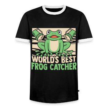 World's Best Frog Catcher Toad Tadpole Frog - Men's Ringer Shirt - black/white - Front - AI Model Female 172 light (172cm) & AI Model Male 178 light (178cm)