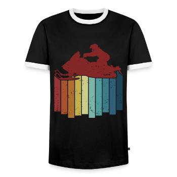 Retro Snowmobile Snowmobile Snowmobile Snow Motorcycle - Men's Ringer Shirt - black/white - Front - AI Model Female 172 light (172cm) & AI Model Male 178 light (178cm)