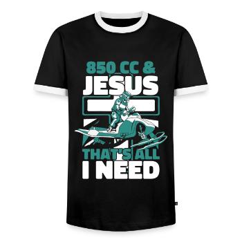 850 CC And Jesus That's All I Need Snowmobile - Männer Kontrast-T-Shirt - Schwarz/Weiß - Vorne - AI Model Female 172 light (172cm) & AI Model Male 178 light (178cm)