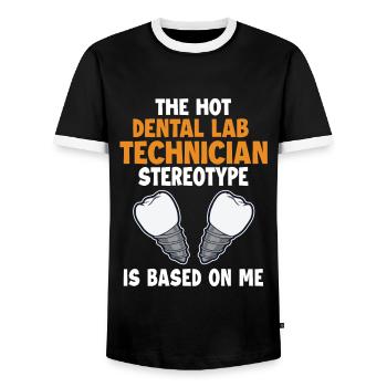 Hot Dental Lab Technician Stereotype Zahnlabor - Men's Ringer Shirt - black/white - Front - AI Model Female 172 light (172cm) & AI Model Male 178 light (178cm)