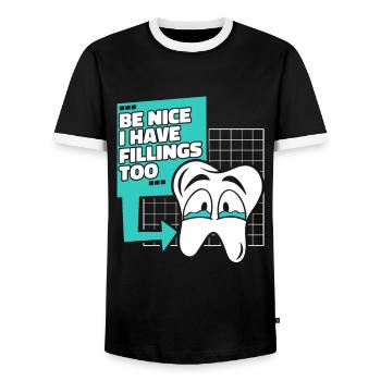 Soyez gentil j’ai des plombages trop laboratoire dentaire - T-shirt contrasté Homme - noir/blanc - Devant - AI Model Female 172 light (172cm) & AI Model Male 178 light (178cm)