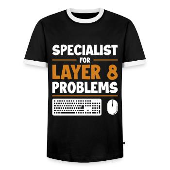 Specialist For Layer 8 Problems Admin - Männer Kontrast-T-Shirt - Schwarz/Weiß - Vorne - AI Model Female 172 light (172cm) & AI Model Male 178 light (178cm)