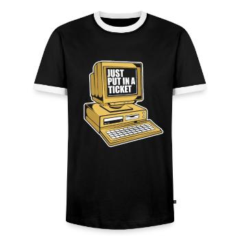Just Put In A Ticket Admin IT Operations - Men's Ringer Shirt - black/white - Front - AI Model Female 172 light (172cm) & AI Model Male 178 light (178cm)