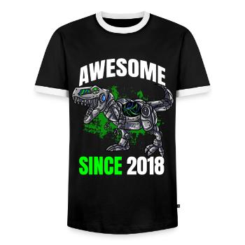 Génial depuis 2018 - 5ème anniversaire de dinosaure - T-shirt contrasté Homme - noir/blanc - Devant - AI Model Female 172 light (172cm) & AI Model Male 178 light (178cm)