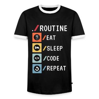 Routine Eat Sleep Code Repeat Developer Coder - Men's Ringer Shirt - black/white - Front - AI Model Female 172 light (172cm) & AI Model Male 178 light (178cm)