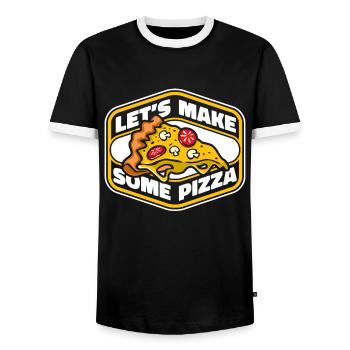 Faisons de la pizza plateau de pizza pizza pizza four pizza - T-shirt contrasté Homme - noir/blanc - Devant - AI Model Female 172 light (172cm) & AI Model Male 178 light (178cm)