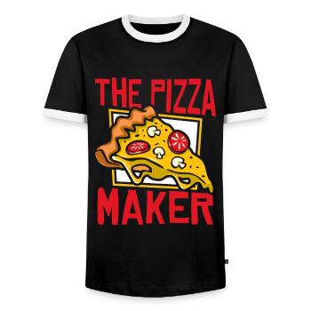 The Pizza Maker Pizza Pizza Tray Pizza Oven - Men's Ringer Shirt - black/white - Front - AI Model Female 172 light (172cm) & AI Model Male 178 light (178cm)