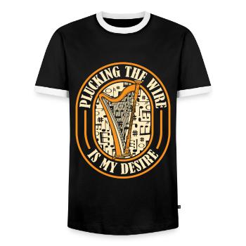 Plucking The Wire Is My Desire Harpe de concert - T-shirt contrasté Homme - noir/blanc - Devant - AI Model Female 172 light (172cm) & AI Model Male 178 light (178cm)