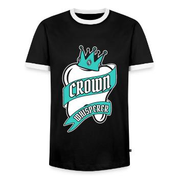 Crown Whisperer Dental Laboratory Dental Laboratory - Men's Ringer Shirt - black/white - Front - AI Model Female 172 light (172cm) & AI Model Male 178 light (178cm)