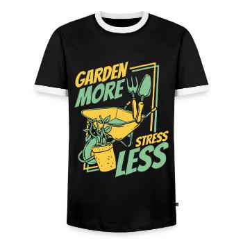 Jardin Plus de stress Moins de potager Jardin Horticulture - T-shirt contrasté Homme - noir/blanc - Devant - AI Model Female 172 light (172cm) & AI Model Male 178 light (178cm)