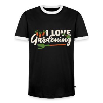 I Love Gardening Allotment Garden Horticulture Gardener - Men's Ringer Shirt - black/white - Front - AI Model Female 172 light (172cm) & AI Model Male 178 light (178cm)