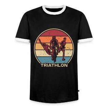 Retro Triathlon Bike Triathlete Training Professional - Men's Ringer Shirt - black/white - Front - AI Model Female 172 light (172cm) & AI Model Male 178 light (178cm)
