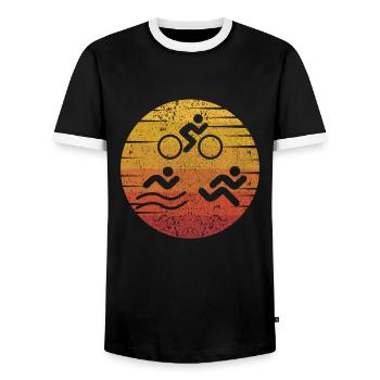 Retro Training Triathlon Bike Triathlete Pro - Men's Ringer Shirt - black/white - Front - AI Model Female 172 light (172cm) & AI Model Male 178 light (178cm)