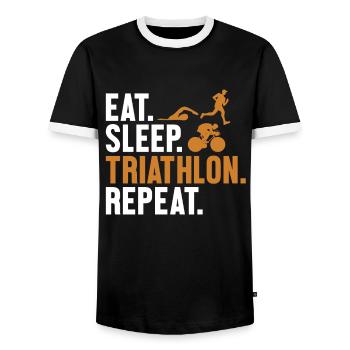 Eat Sleep Triathlon Repeat Triathlete Training - Men's Ringer Shirt - black/white - Front - AI Model Female 172 light (172cm) & AI Model Male 178 light (178cm)