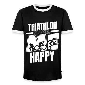 Triathlon Makes Me Happy Training Triathlon Bike - Men's Ringer Shirt - black/white - Front - AI Model Female 172 light (172cm) & AI Model Male 178 light (178cm)