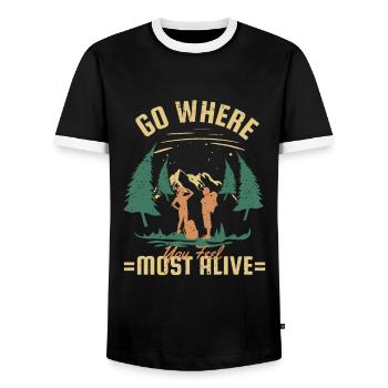 Go Where Feel Most Alive Trekking Mountain Hiking - Men's Ringer Shirt - black/white - Front - AI Model Female 172 light (172cm) & AI Model Male 178 light (178cm)