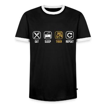 Manger Dormir Tigre Répéter Gros Chat Sauvage - T-shirt contrasté Homme - noir/blanc - Devant - AI Model Female 172 light (172cm) & AI Model Male 178 light (178cm)