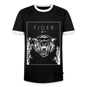 Tiger Chinese Hanzi Big Cat King Tiger - Men's Ringer Shirt - black/white - Front - AI Model Female 172 light (172cm) & AI Model Male 178 light (178cm)