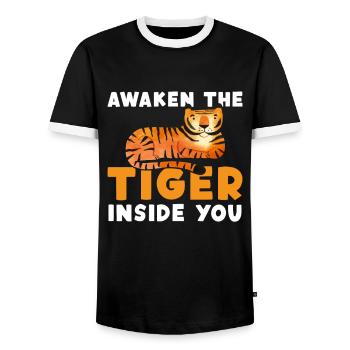 Awaken The Tiger Inside You King Tiger - Men's Ringer Shirt - black/white - Front - AI Model Female 172 light (172cm) & AI Model Male 178 light (178cm)