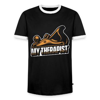 My Therapist Carpenter Wood Technician Carpenter - Men's Ringer Shirt - black/white - Front - AI Model Female 172 light (172cm) & AI Model Male 178 light (178cm)