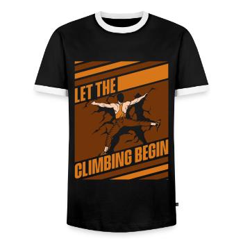 Let The Climbing Begin Bouldering Speed Climbing - Men's Ringer Shirt - black/white - Front - AI Model Female 172 light (172cm) & AI Model Male 178 light (178cm)