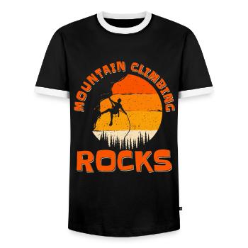 Mountain Climbing Rocks Sport Climbing - Men's Ringer Shirt - black/white - Front - AI Model Female 172 light (172cm) & AI Model Male 178 light (178cm)