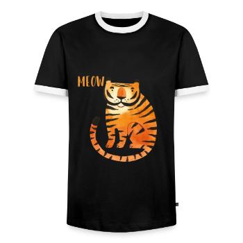 Miaou Chat sauvage Grand chat Roi Tigre Sibérien - T-shirt contrasté Homme - noir/blanc - Devant - AI Model Female 172 light (172cm) & AI Model Male 178 light (178cm)